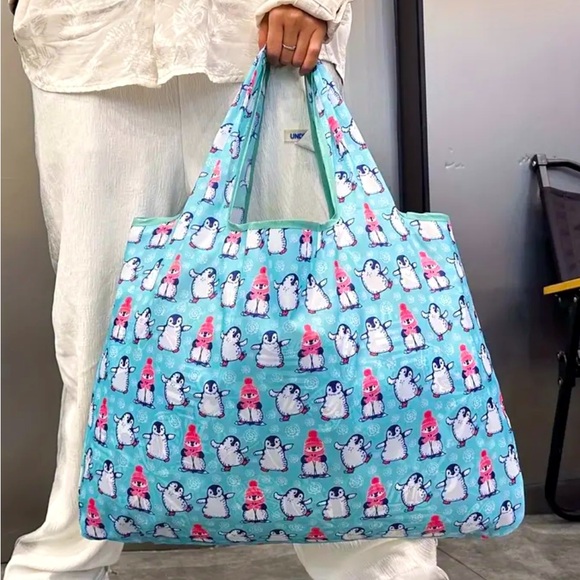 NEW PENGUIN FOLDABLE TOTE BAG LARGE CAPACITY CUTE PENGUIN 🐧 PRINT - Picture 6 of 8